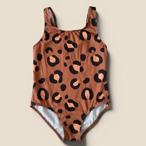 F&F Girls Leopard Print One‎ Piece Swimsuit Brown Animal Print Size 5-6Y